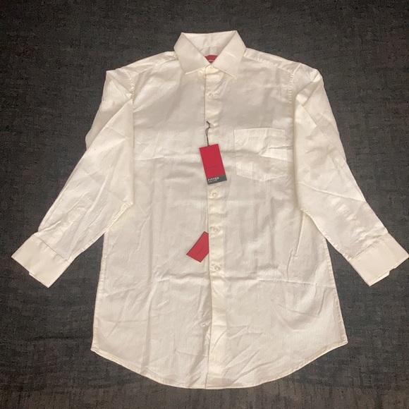 Alfani RED Tonal Texture Striped Dress Shirt Ivory - Picture 9 of 14